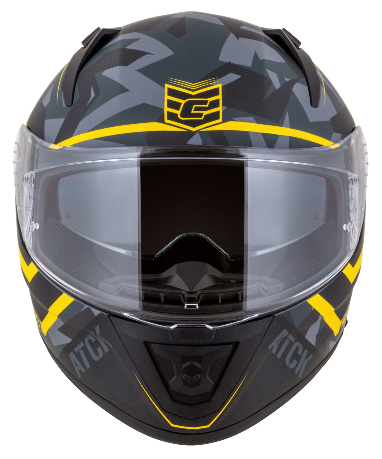 Helmetë moto CASSIDA Aero ATCK, integrale, polikarbonat, gri kamuflazh e zezë e verdhë neon