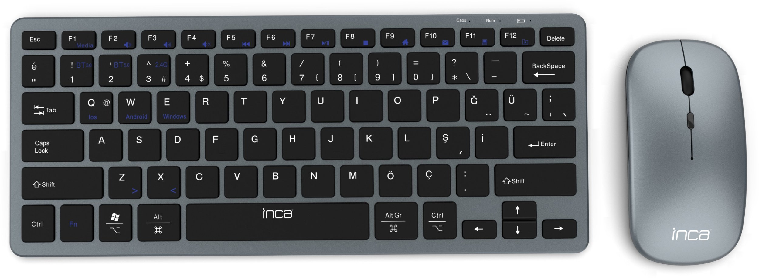 Tastierë INCA IBK-572BT, wireless 2.4GHz BT, gri