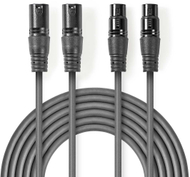 Kabllo audio XLR Sweex OnStage, 2x XLR 3-pin mashkull në 2x XLR 3-pin femër, 1.5 m, gri e errët