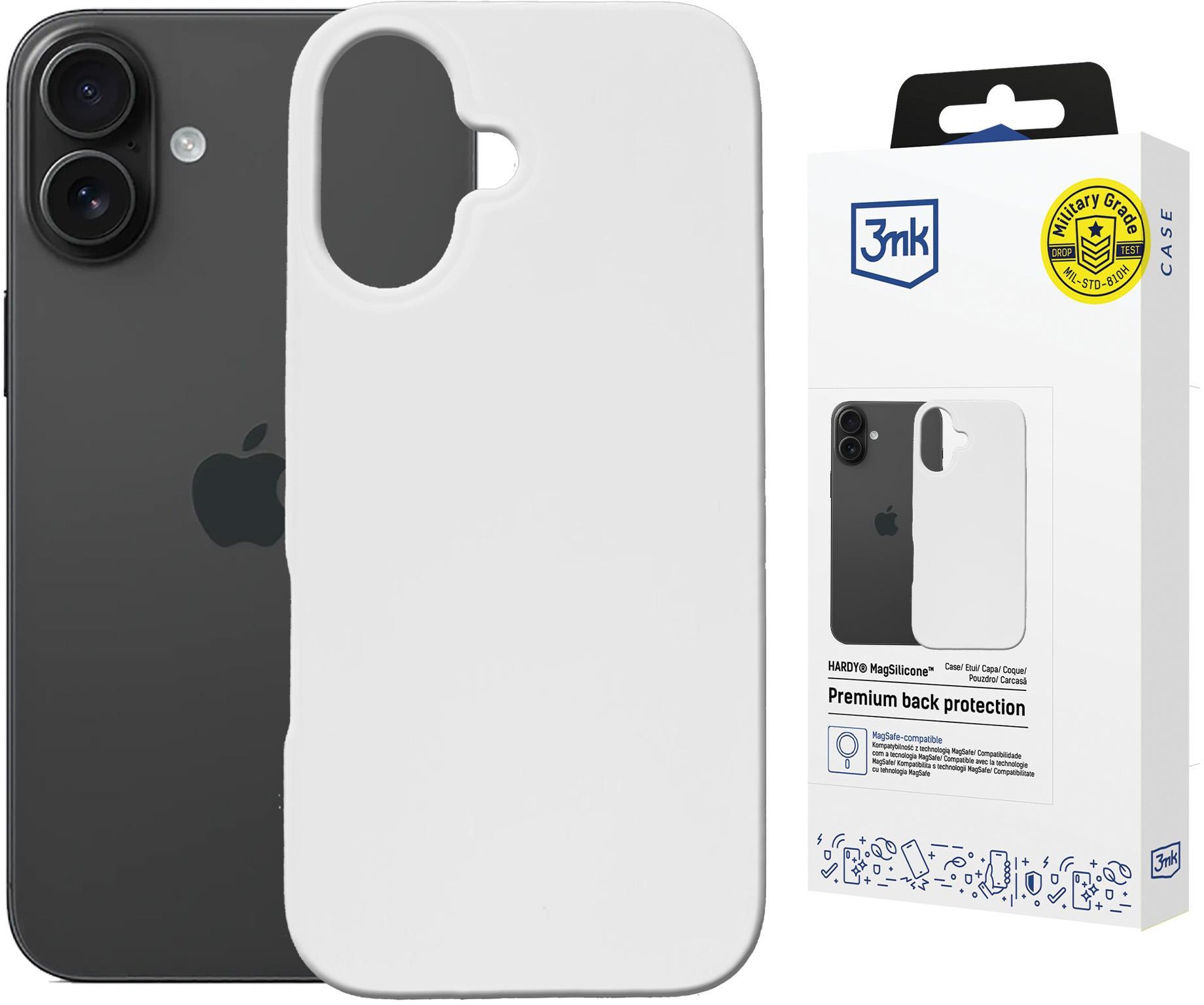 Mbulesë telefoni 3MK Hardy MagSilicone për Apple iPhone 16 Plus, silikon, MagSafe, e bardhë