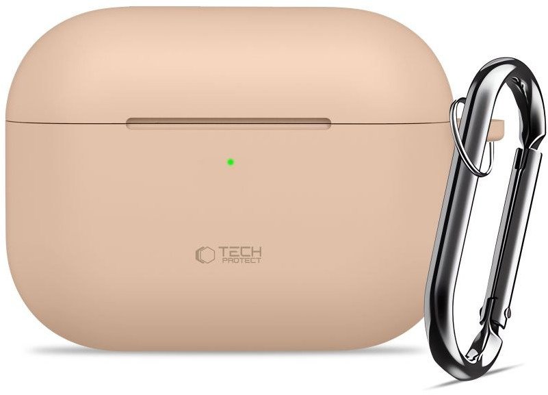 Kuti mbrojtëse Tech-Protect Silicone Hook për Apple AirPods Pro 3, silikon, me karabinë, Caffe Latte