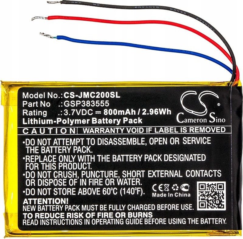 Bateri zëvendësuese për altoparlant JBL Clip 2 GSP383555, 0.8Ah, Li Polymer, e zezë