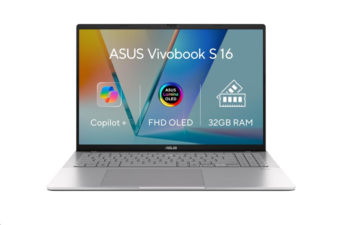 Laptop ASUS Vivobook S16 S3607QA OLED064W, 16" OLED, Snapdragon X, 32GB RAM, 1TB SSD, gri metalik
