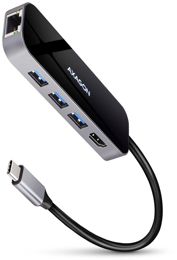 Stacion dokimi Axagon HMC-6GL USB C, HDMI GLAN USB, 60W, gri
