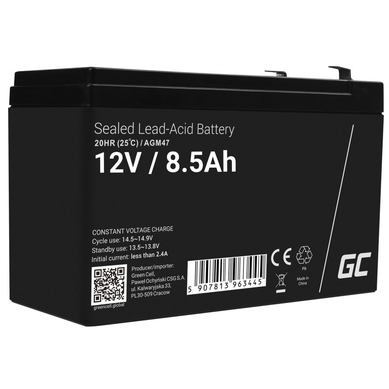 Bateri AGM Green Cell VRLA 12V 8.5Ah, pa mirëmbajtje, e zezë