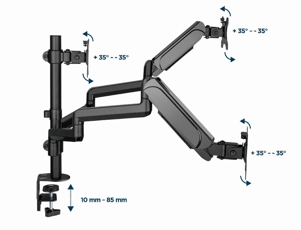 Mbajtëse tavoline për tre monitorë Gembird MA-DA3-01, 17-27", 7kg, e zezë