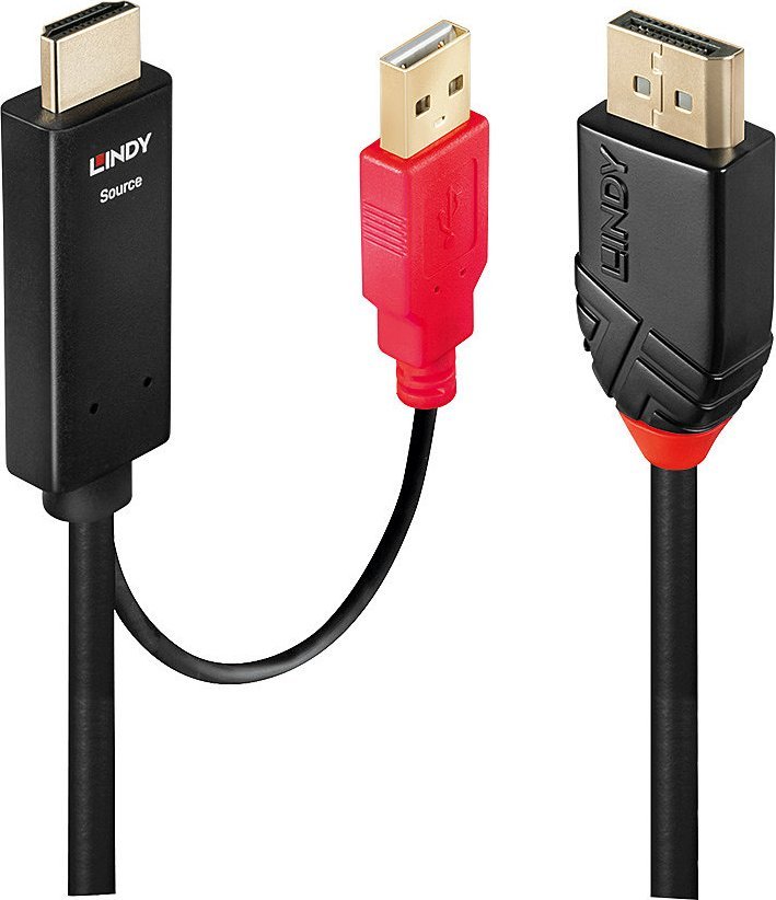 Kabllo Lindy DisplayPort to HDMI + USB-A Cable, 1 m, e zezë (41425)