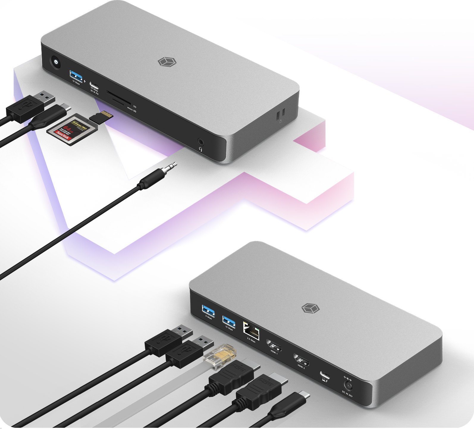 Docking station ICY BOX USB4 10 në 1, Dual Video Output, 8K, gri