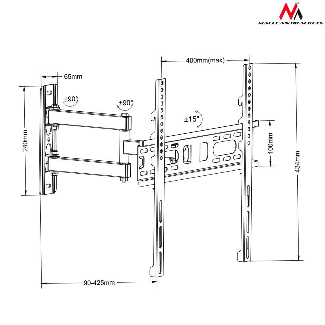 Mbajtëse për TV Maclean MC-881, 37-80", 60kg, e zezë