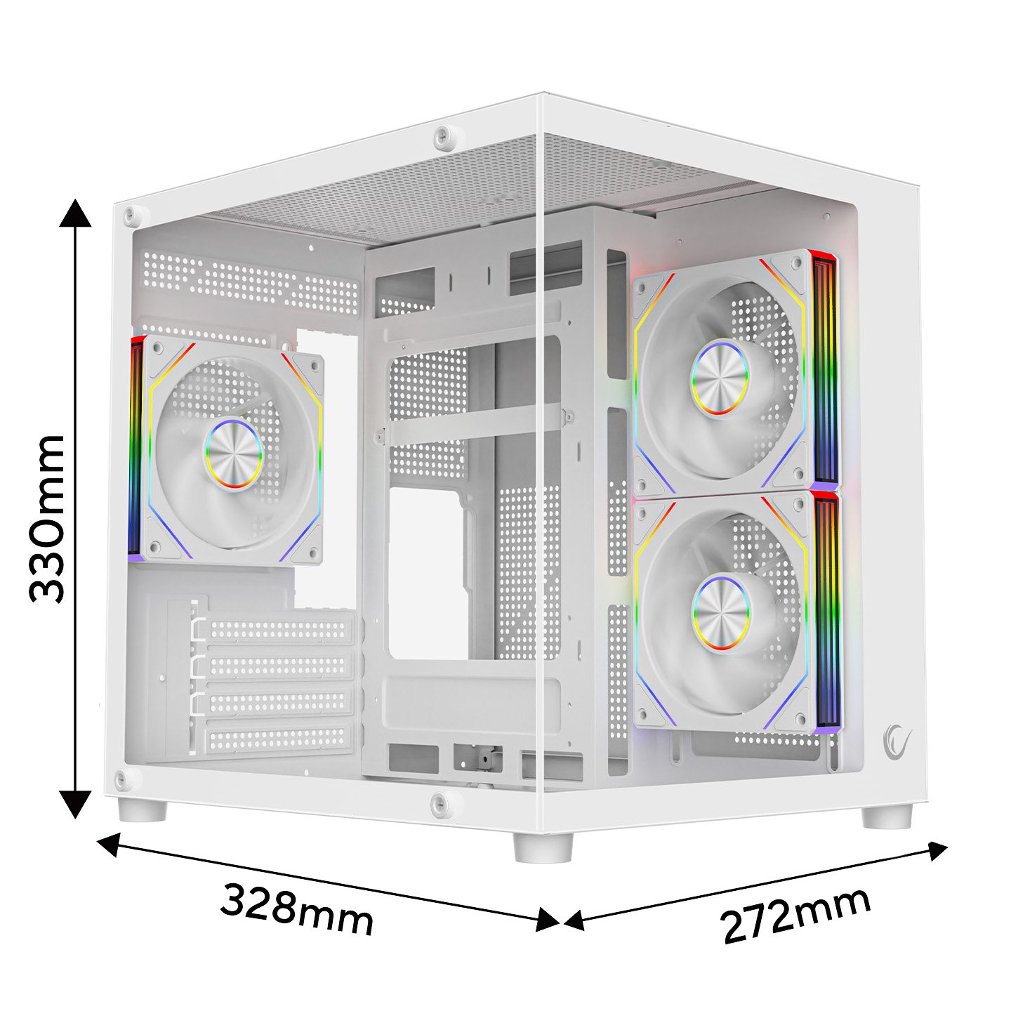 Kasë PC Rampage LUMID – M-ATX Akuarium, Xham i Temperuar, 3× ARGB Fan – E Bardhë