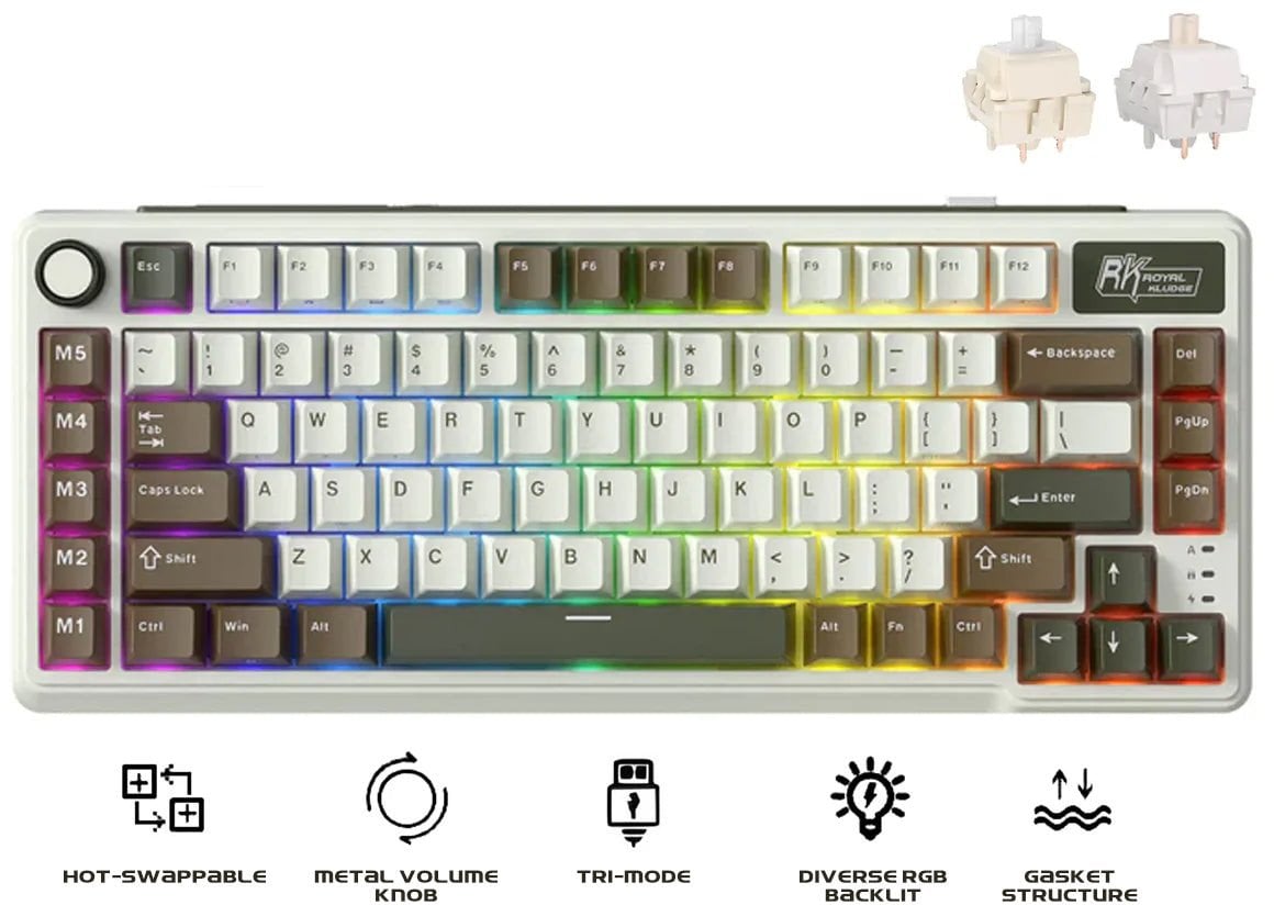 Tastierë mekanike RK ROYAL KLUDGE L75, tri mode, RGB, për gaming