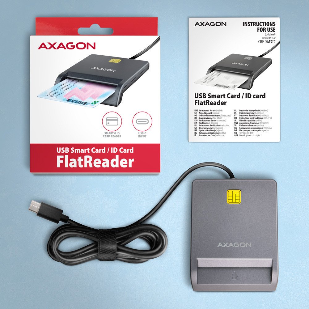 Lexues karte AXAGON CRE-SM3TC, USB-C, kabllo 1.2 m, i zi