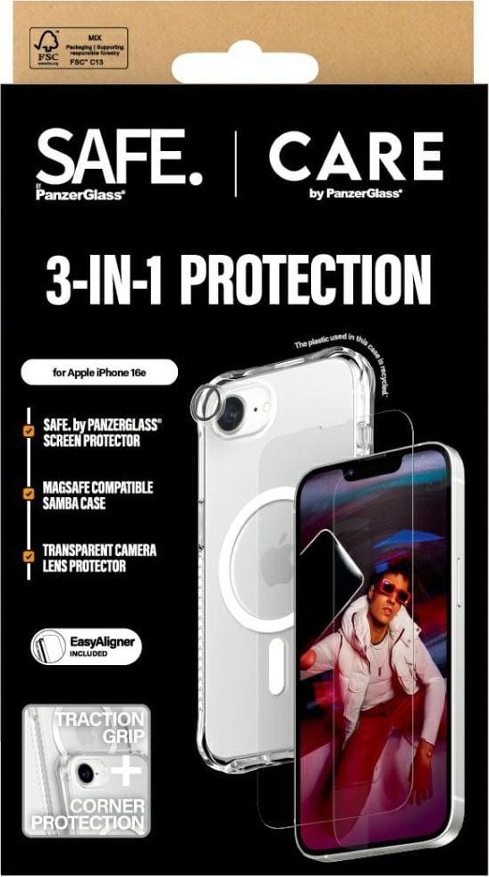 Set mbrojtës telefoni CARE by PanzerGlass Fashion 3 in 1, shatterproof, transparent