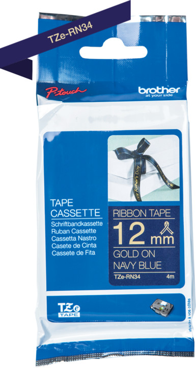Kaset për printim Brother TZE-RN34, e kaltër / artë, 12mm, 4m