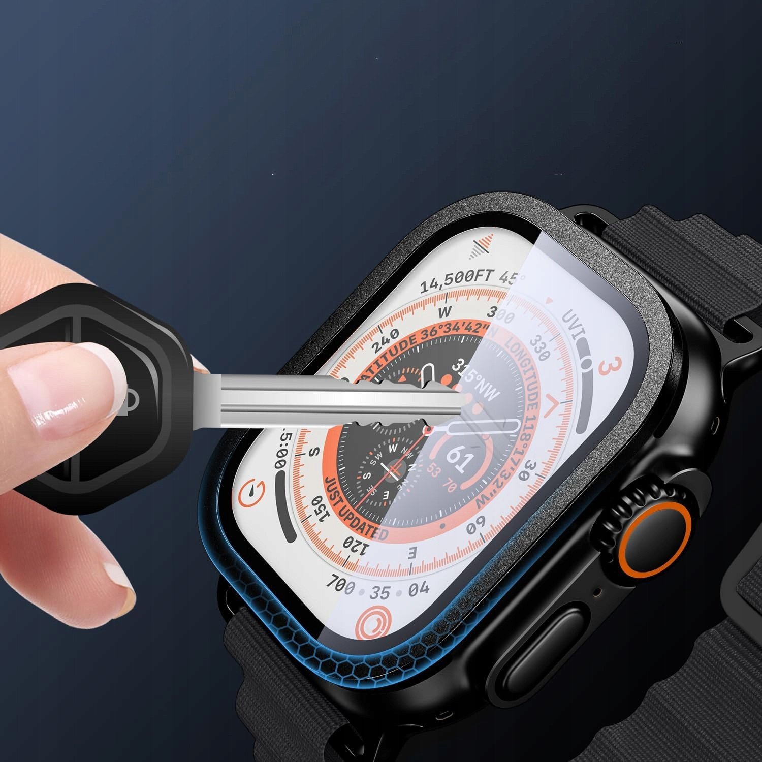 Mbrojtëse ekrani Tech-Protect Panzer Glass Ring për Apple Watch Ultra 1 2 49mm, 2 copë, titani, transparente
