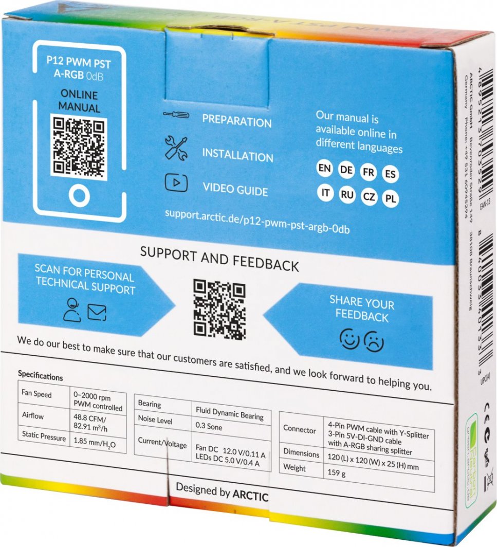 Ftohës Arctic P12 PWM PST A-RGB 0dB, 120 mm, i bardhë