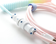 Kabllo spirale për tastierë Ducky V2 Cotton Candy, USB A në USB C, me lidhës aviacioni, shumëngjyrëshe