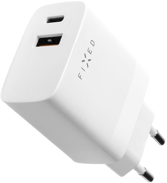 Karikues FIXED,USB-A, USB-C, PD & QC, 20W, i bardhë