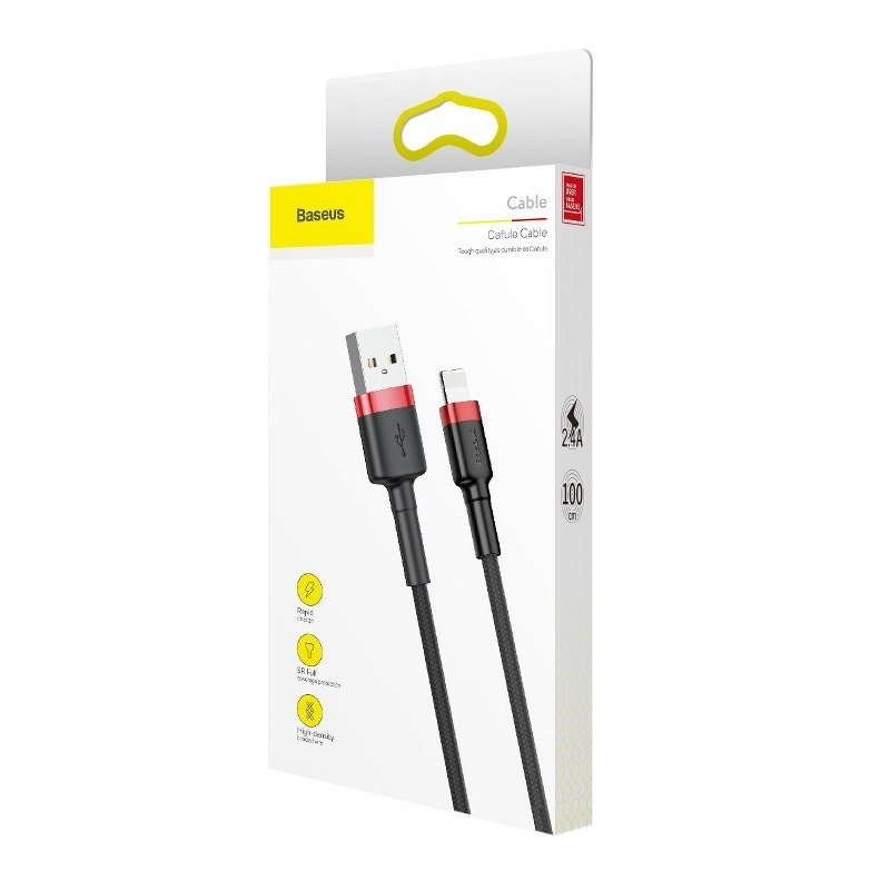 Kabllo USB Baseus Cafule, USB A në Lightning, 1 m, 2.4A, e zezë e kuqe