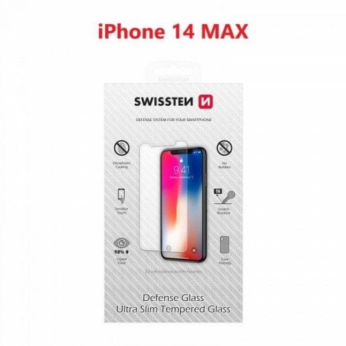 Xham mbrojtës Swissten për iPhone 14 Plus, xhami i temperuar, i zi