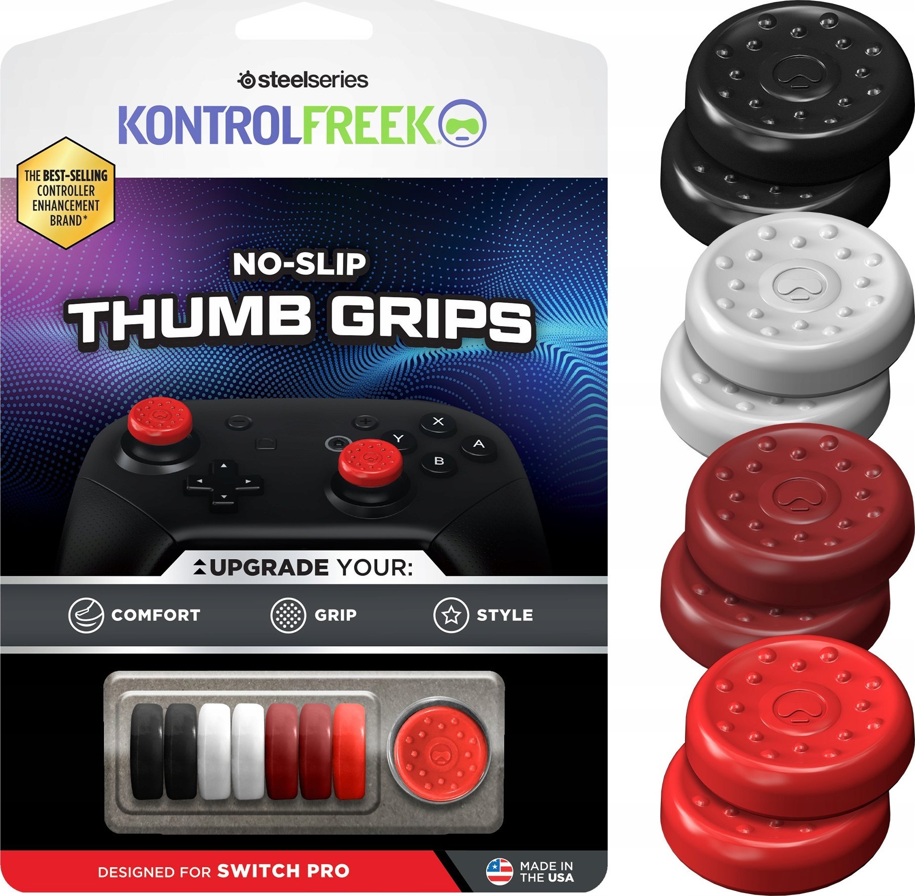 Kapakë analogësh Kontrol Freek No Slip, për Switch Pro Controller, set 8 copë, të zinj