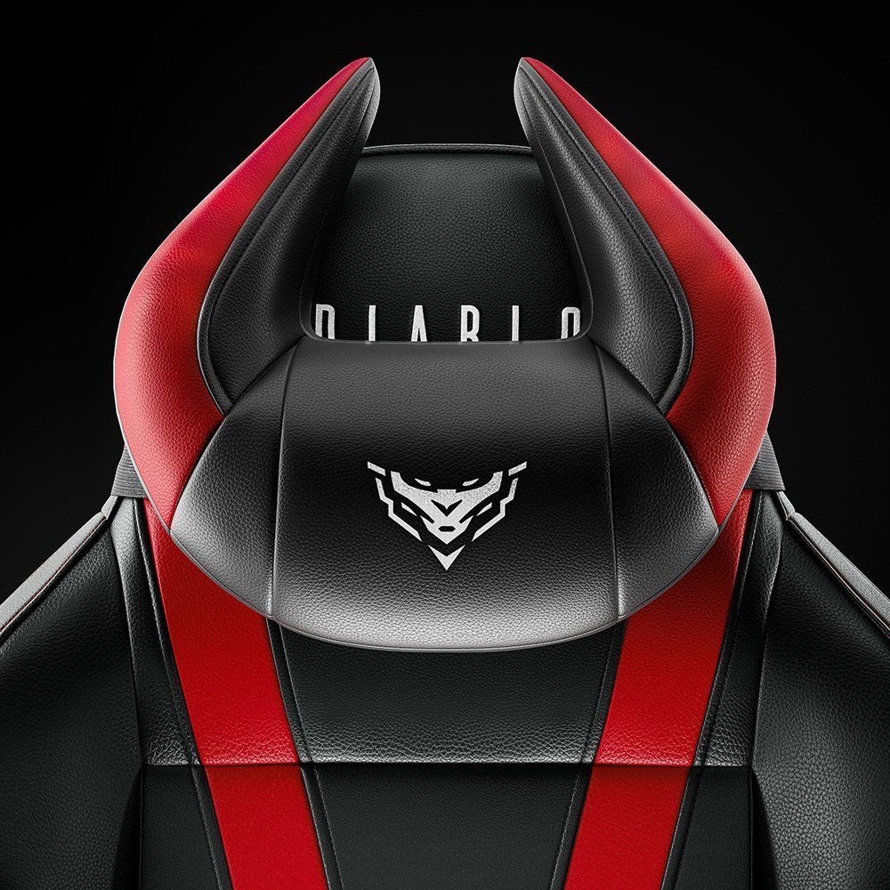 Mbështetëse koke gaming Diablo Chairs Headrest, Memory Foam, lëkurë eco, e zezë e kuqe