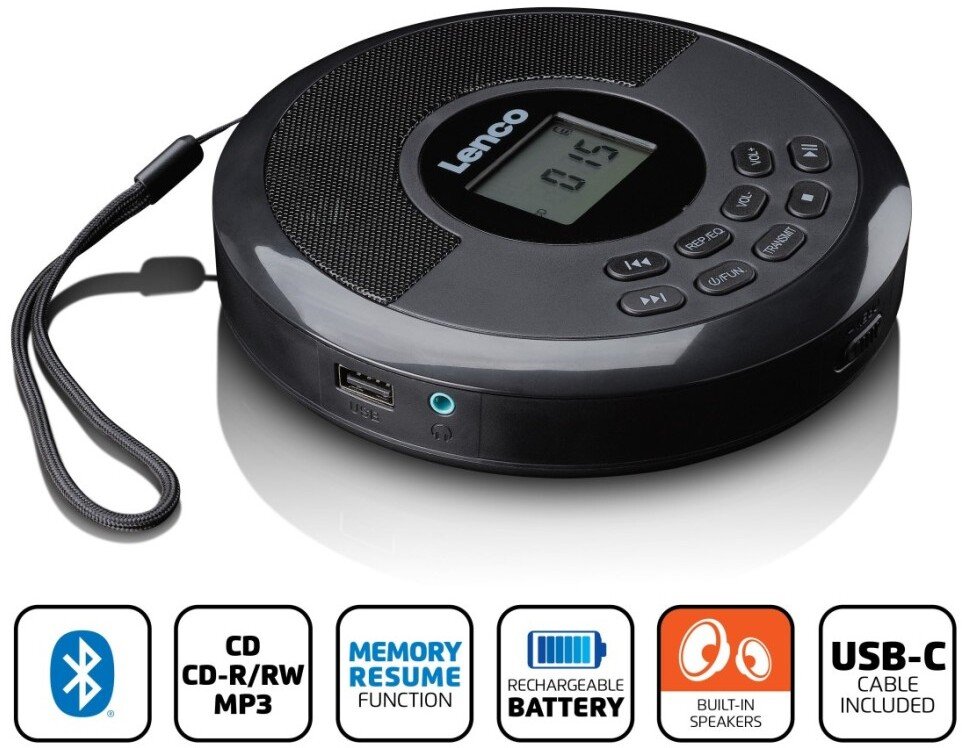 CD player portativ Lenco CD-340BK, MP3, Bluetooth, i zi
