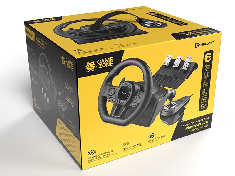 Timoni lojërash Tracer Simracer 6in1, 270°, me pedale dhe levë marshe, i zi