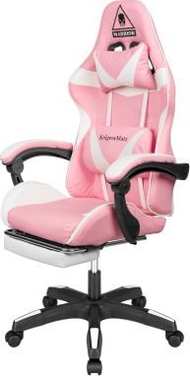 Karrige gaming Kruger&amp;Matz GX-150, me mbështetëse këmbësh, roze e bardhë