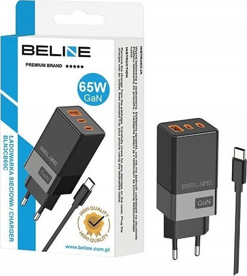 Karikues prizë Beline BLN3CB65C, 65W GaN, 2xUSB C dhe USB A, i zi