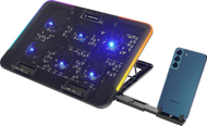 Ftohës notebook Rampage SIXPOWER R9, 6 ventilatorë RGB, me mbajtëse telefoni, i zi