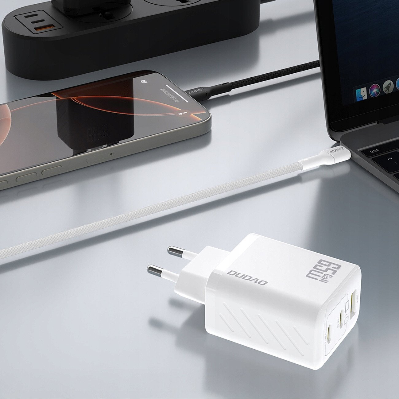 Полнач USB Dudao A29EU, 65W GaN, 2x USB C 1x USB A, бел