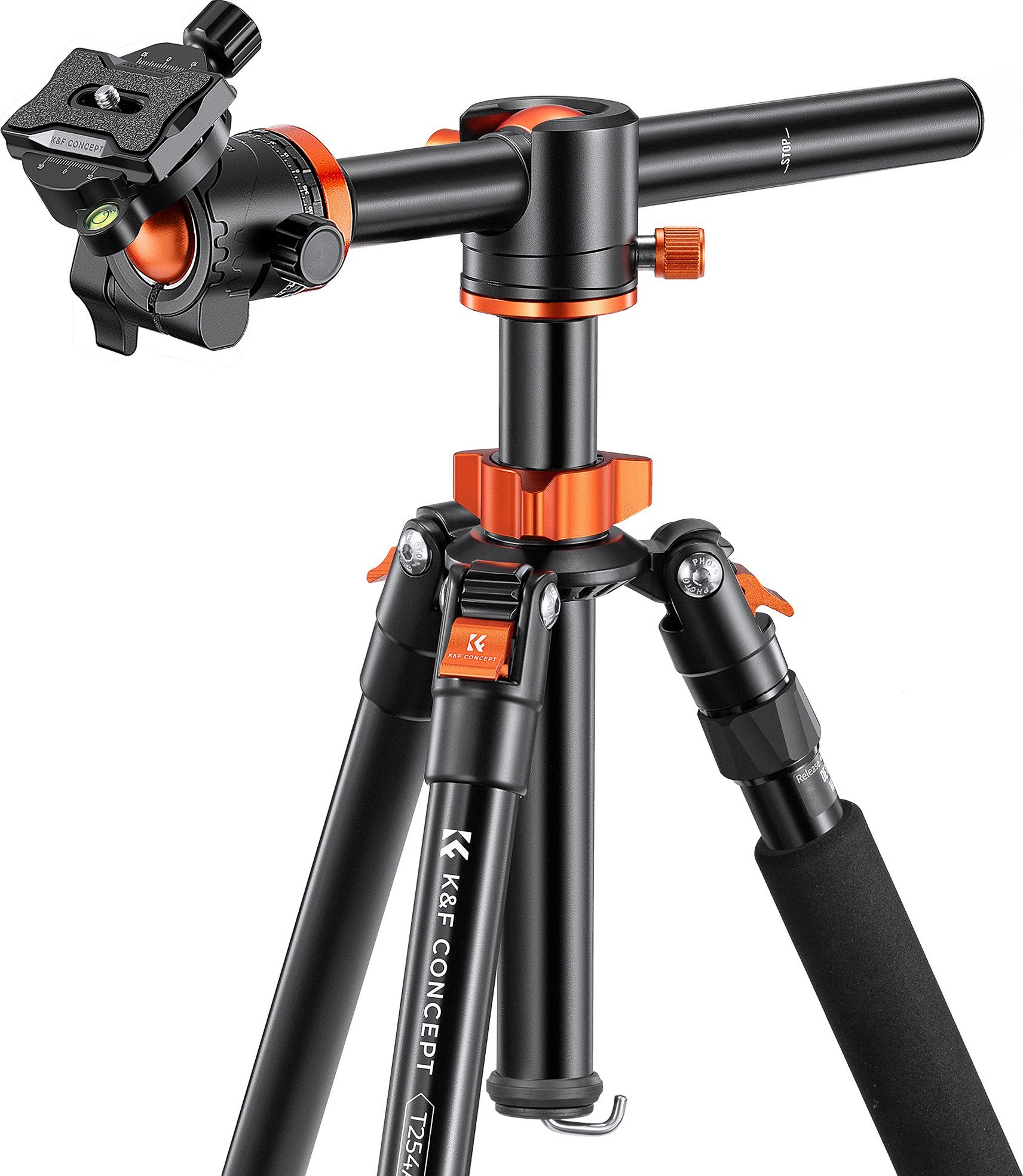 Tripod fotografik K&amp;F Concept T254A4+BH-28L, aliazh alumini dhe magnezi, konvertueshëm në monopod, portokalli metalik