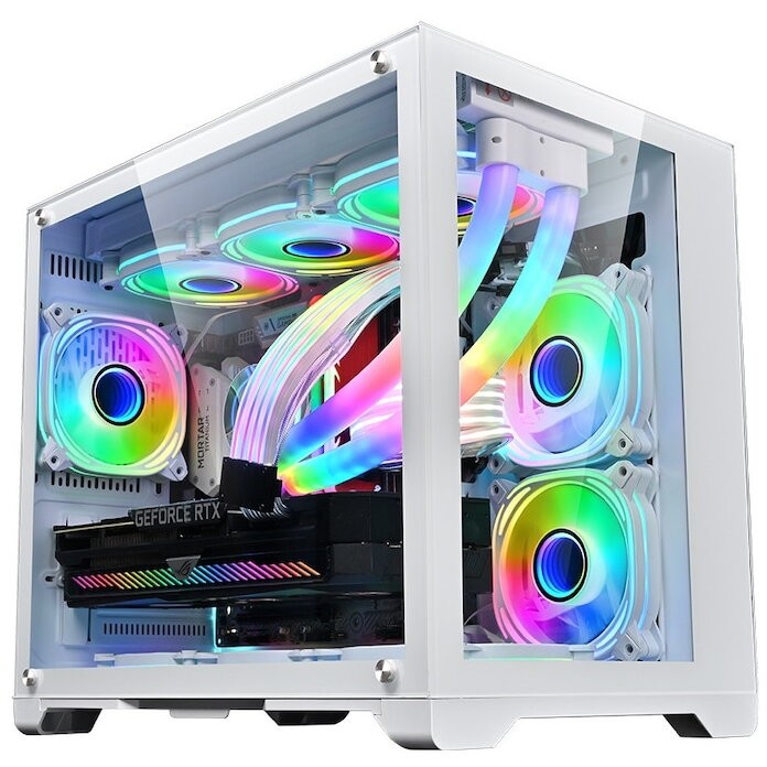Kuti kompjuteri 1STPLAYER Gaming MV6, Cube Tower, 6 ventilatorë ARGB, e bardhë