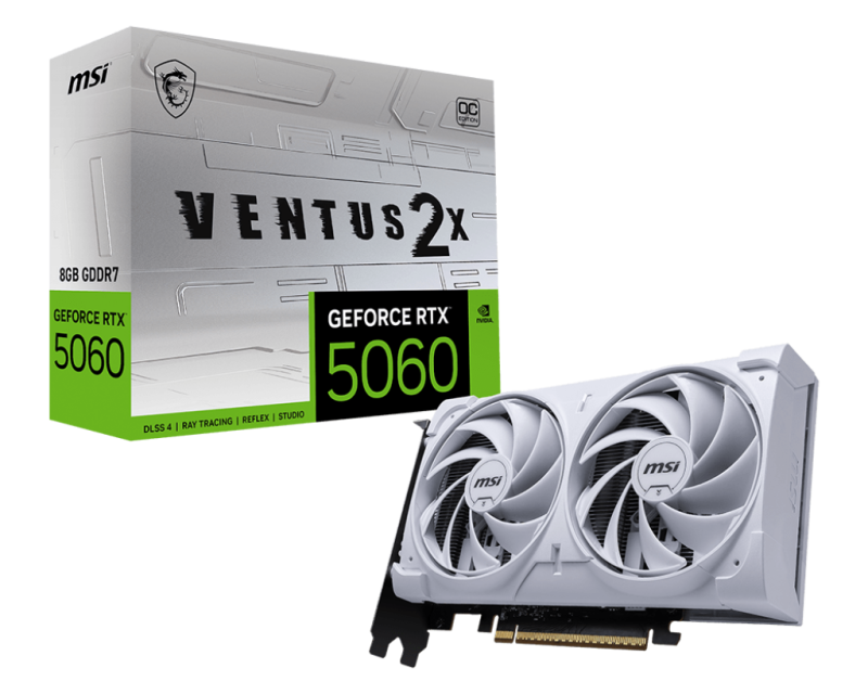Karta grafike MSI GeForce RTX 5060 VENTUS 2X OC, 8GB GDDR7, e bardhë