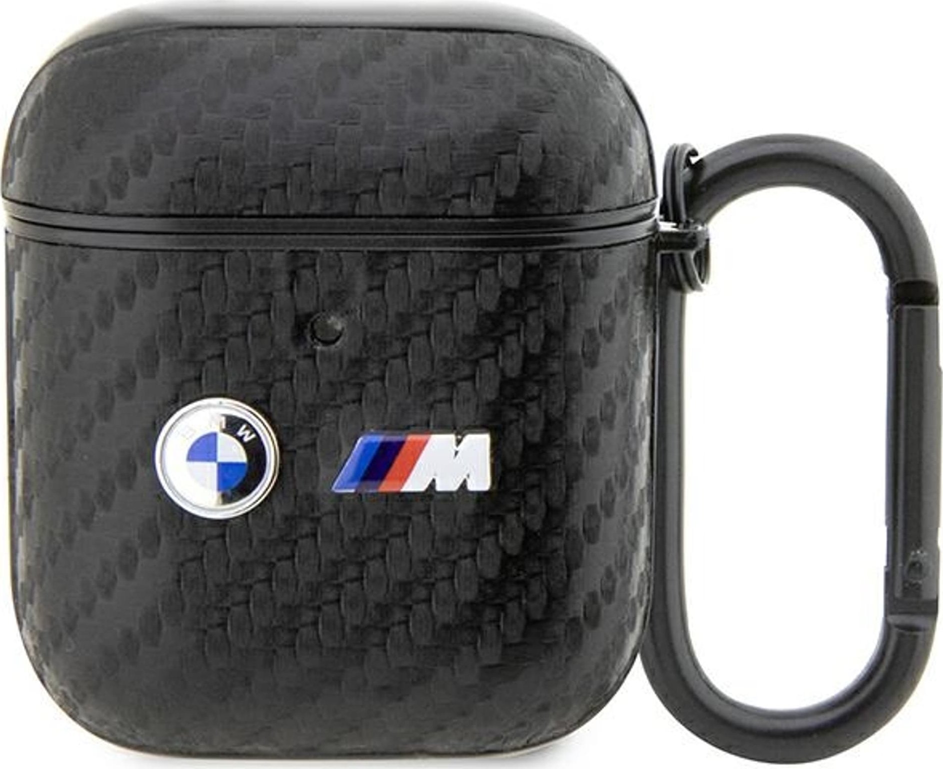 Mbulesë BMW për AirPods 1/2, Carbon Double Metal Logo, e zezë