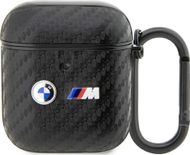 Mbulesë BMW për AirPods 1/2, Carbon Double Metal Logo, e zezë