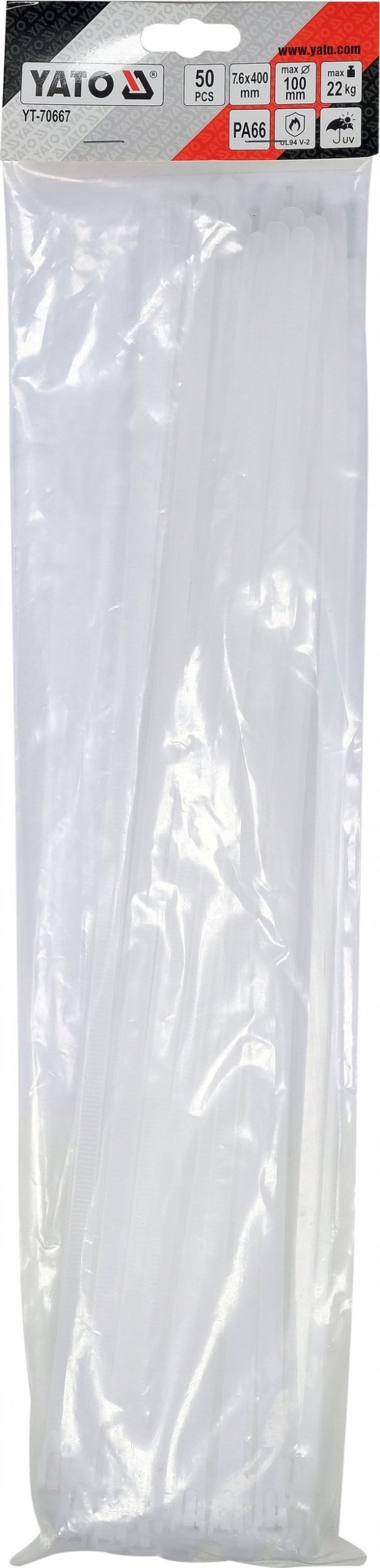 Set kapëse kabllosh Yato, plastike vetëngjitëse, 7.6 x 400 mm, 50 copë