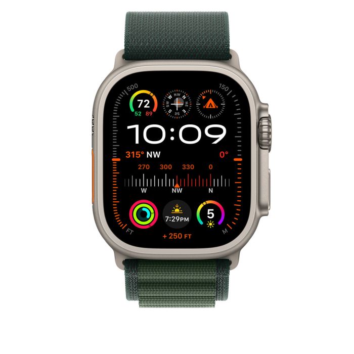 Apple Watch 49mm Loop, Dark Green Alpine Loop, Natural Titanium Finish, S