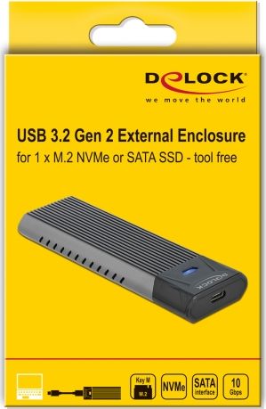 Kuti e jashtme SSD Delock 42638, M.2 NVMe SATA, USB C 3.2 Gen 2, metalike