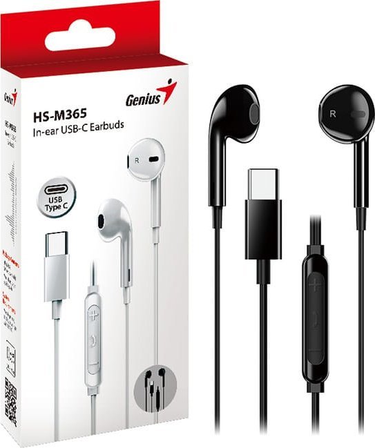 Kufje Genius HS-M365B, in-ear, USB-C, me mikrofon, të zeza