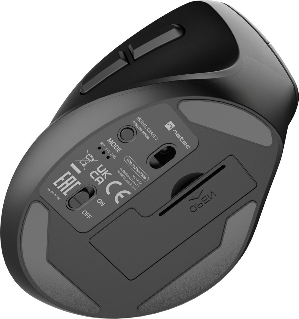 Maus Natec CRAKE, për majtakë, wireless, Bluetooth, USB, i zi