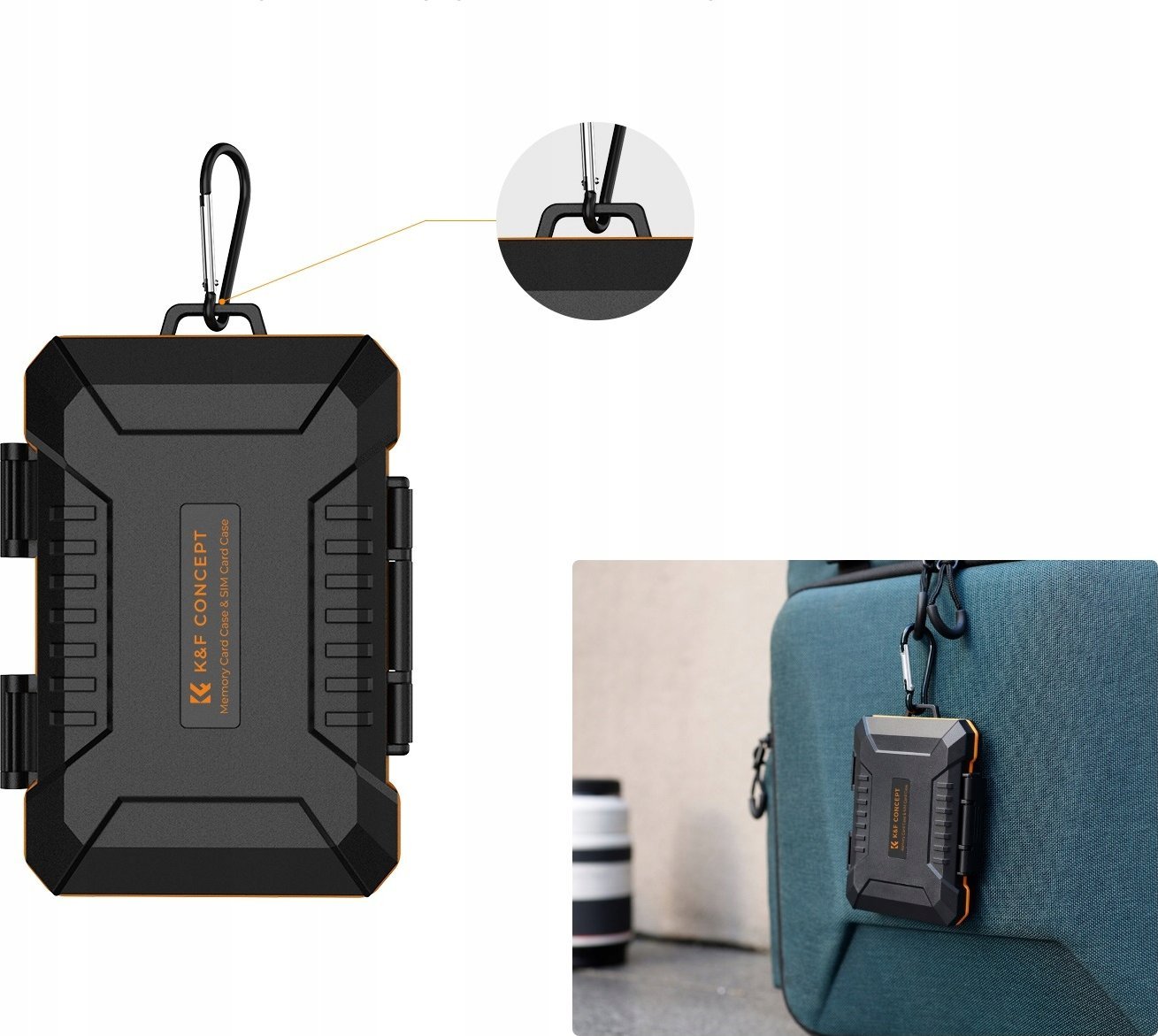 Kuti mbrojtëse për karta memorie K&amp;F Concept KF31.080, kapacitet i madh, plastike, portokalli