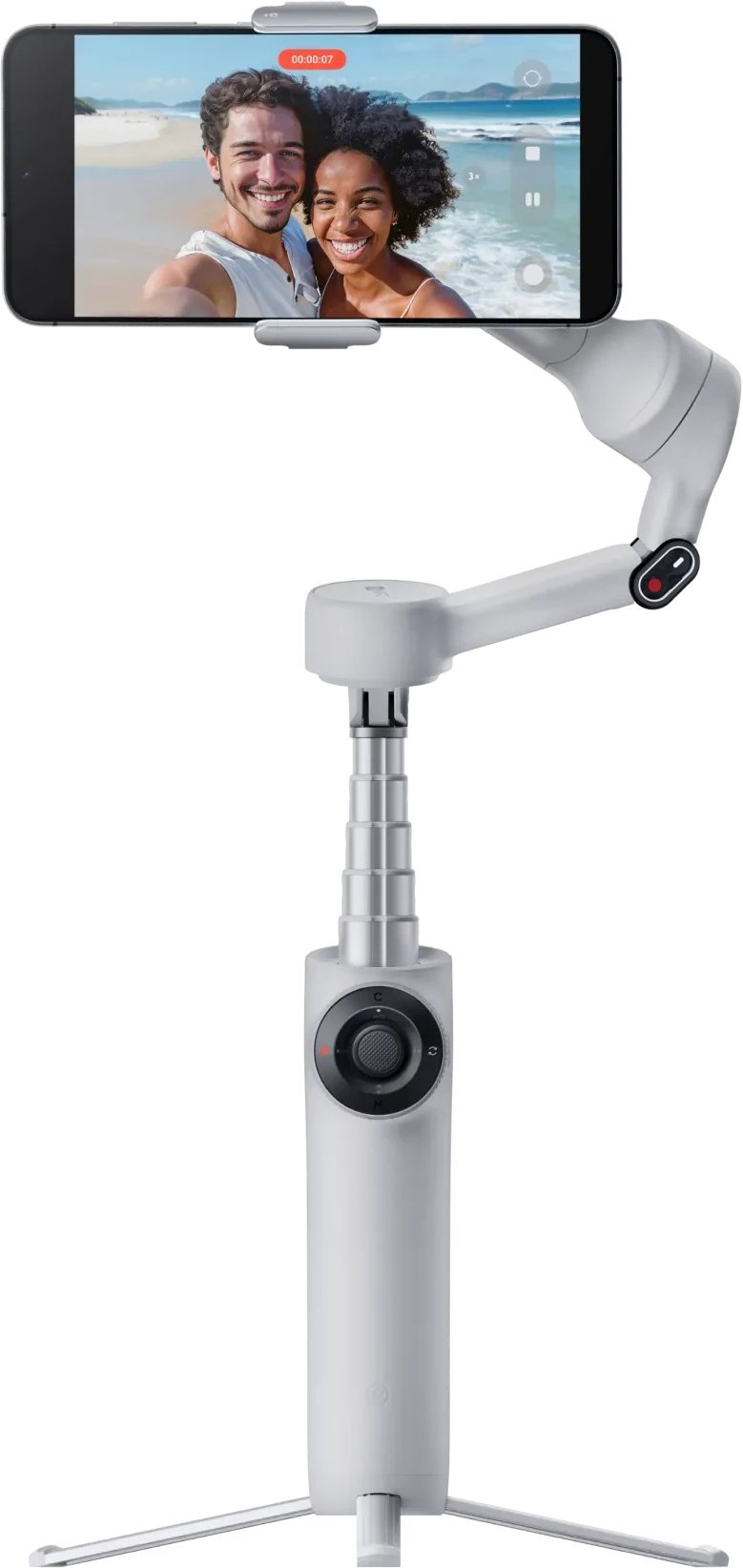 Stabilizues telefoni Insta360 Flow 2, 3 boshtesh, tripod i integruar, i bardhë