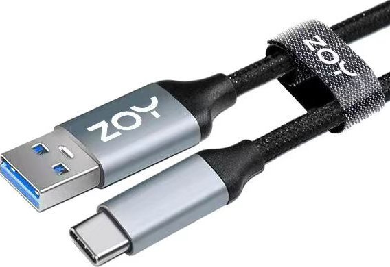 Kabllo ZOY USB-A - USB-C, 1m, e zezë / argjendtë