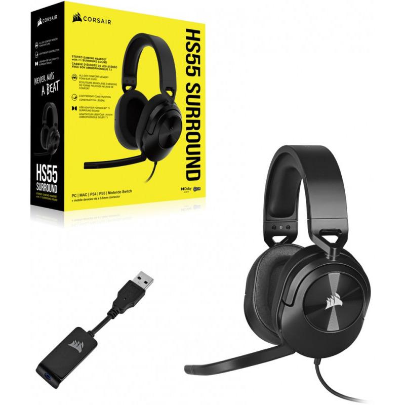Kufje gaming Corsair HS55 Surround, Dolby Audio 7.1, me mikrofon, e zezë