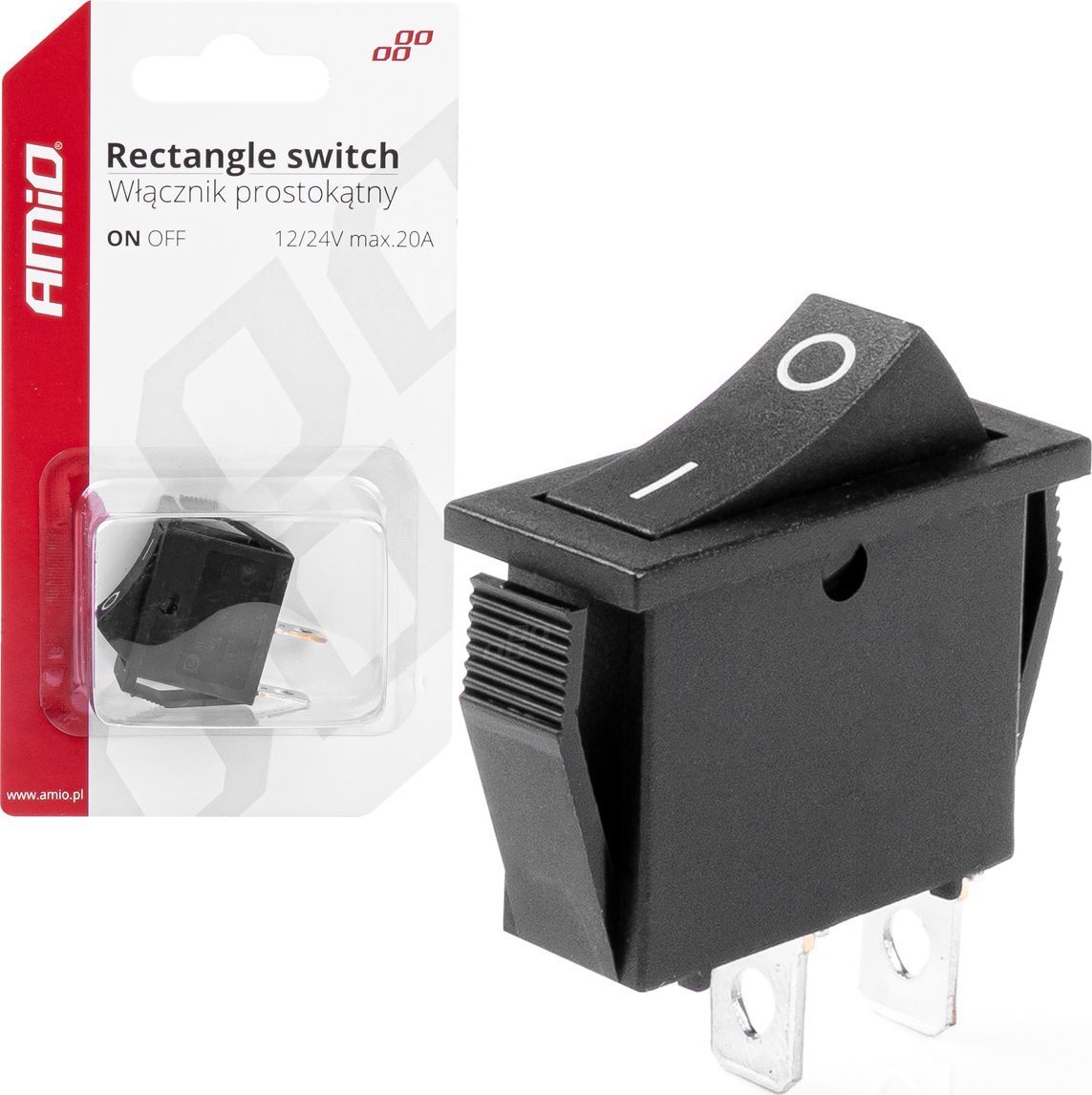 Ndërprerës drejtkëndor ON OFF 12V, 20A, i zi