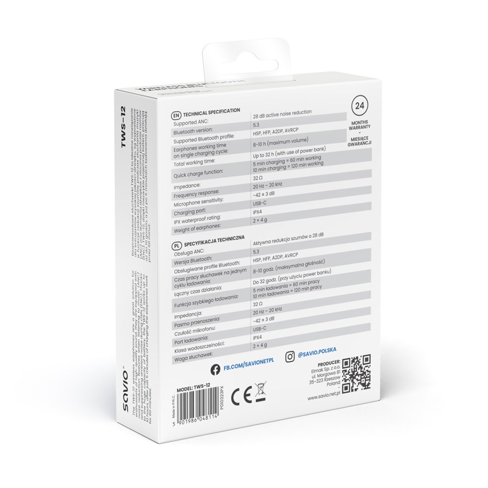 Kopчиња за уши Savio TWS-12, Bluetooth 5.3, ANC, црни