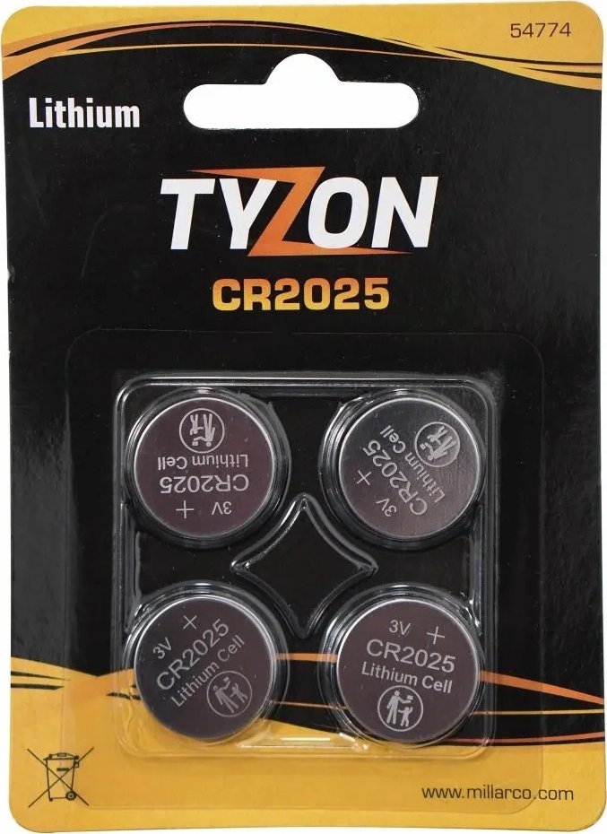 Bateri litiumi TyZon CR2025, 3V, set 4 copë