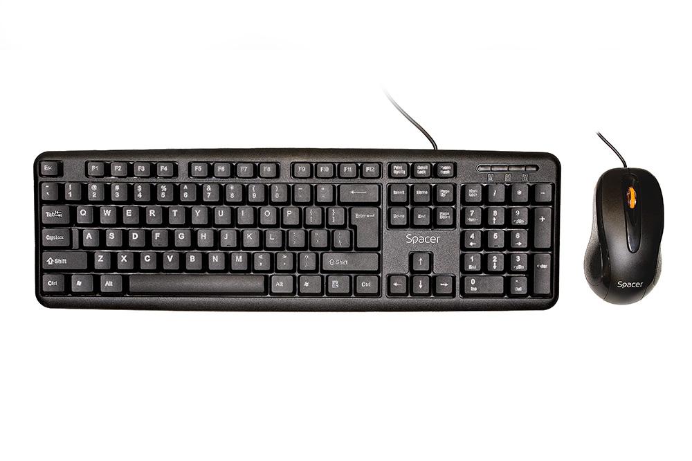 Set tastierë dhe maus Spacer SPDS-S6201, me kabllo USB, madhësi e plotë, i zi
